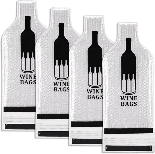 Wine Protection Travel Bag (4 pcs) Reusable, Leak-proof Thickened PVC Material, Double Bubble Cushioning, Triple Seals Design, Perfect Travelling Gifts